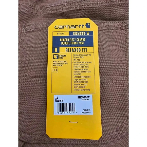 Carhartt Womens 12R Tan Rugged Flex Canvas Relaxed Fit Double Front Pants NWT - Picture 6 of 11